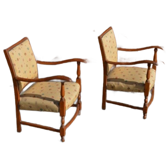 Eiken Armfauteuiltjes Uit De Jaren 50 Met Gele Bekleding 1