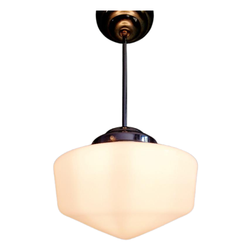 Art Deco Hanglamp In Conisch Wit Opaline, Jaren 1920-30