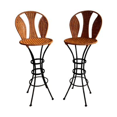 2 Italiaans Design Rotan Riet Vintage Barkrukken