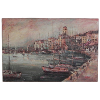 Schilderij Stadsgezicht Met Haven, Harry Dedic, Jaren 60