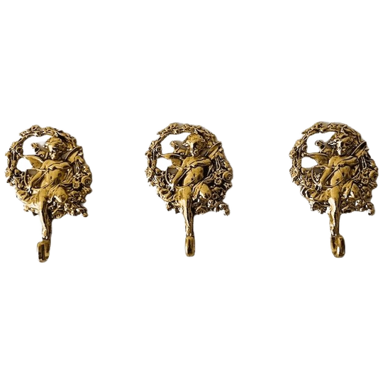 Vintage Set Mid-century Italiaanse Haakjes Barok Messing Engeltje Deurhanger 1960’s 1