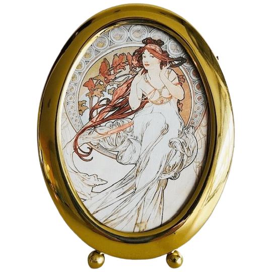 Vintage Art Nouveau Alphonse Mucha The Arts Music Hallmark Ovaal Fotolijstje Messing 1960’s 1