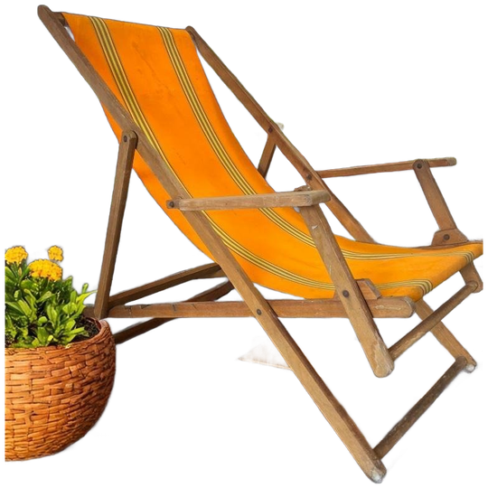 Vintage Oranje Opklapbare Tuinstoel / Strandstoel 1