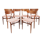 6 Deense Vintage Eettafel Stoelen | Nieuw Gestoffeerd Roze thumbnail 1