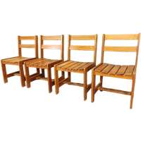 Set Van 4 Vintage Massief Grenen Eetkamerstoelen