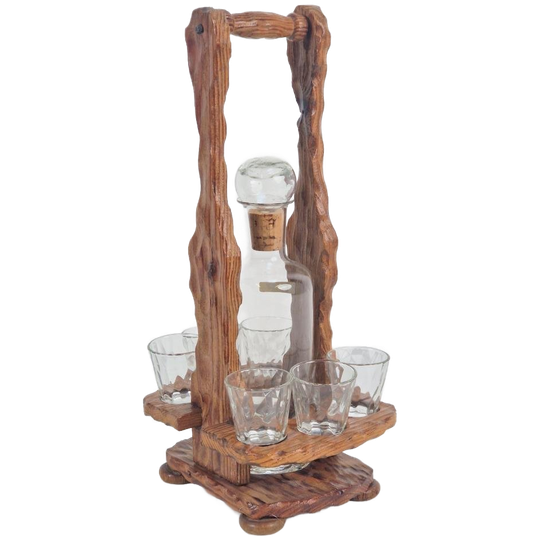 Vintage Houten Karafhouder Nachtmann Kristal Karaf 6 Glazen 1