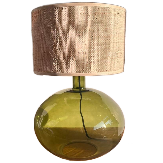 Groene Glazen Lamp Met Rotan Kap Anne Nilsson Ikea Vintage 1