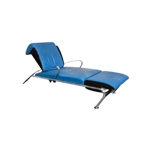 Blauw Lederen Lounge Stoel Futuro 3 Door Massimo Iosa Ghini Voor Moroso - Italië Jaren 80