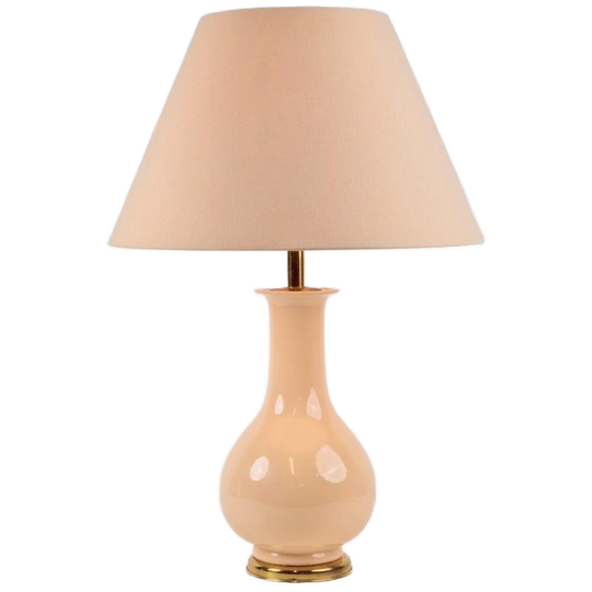 Vintage Jar Tafellamp Keramiek Peach Messing France 1980 1