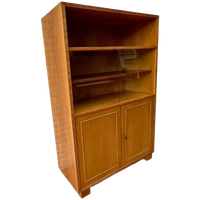 Vintage Hoge Kast - Licht Hout - Met Vitrine En Deurtjes