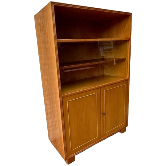 Vintage Hoge Kast - Licht Hout - Met Vitrine En Deurtjes 1