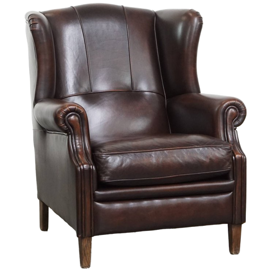 Zeer Mooie En Comfortabele Oorfauteuil Gemaakt Van Rundleer In Engelse Stijl 1
