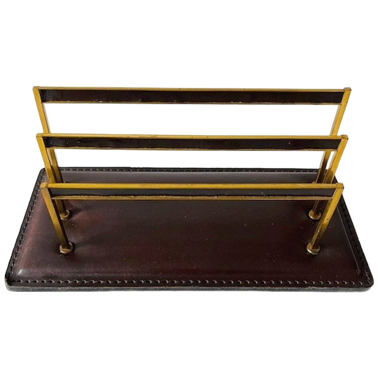 Vintage Leren Brievenhouder Met Leer En Messing 1