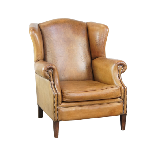 Prachtige Schapenleren Oorfauteuil Met Een Zeer Mooie Kleur En Patina 1
