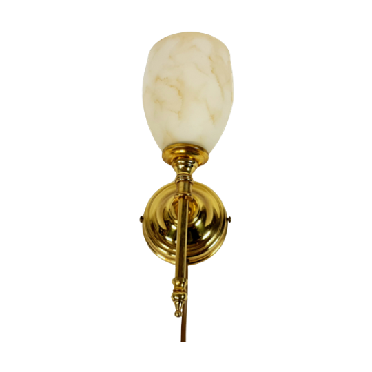 Herda Holland - Wandlamp - Hollywood Regency - Goud - Gemarmerd Glas - 80's 1