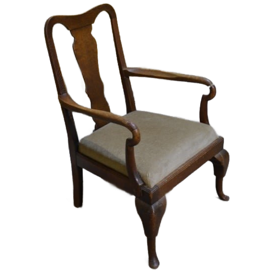 Antieke Engelse Dames Fauteuil Van Eikenhout Met Armleuningen 1