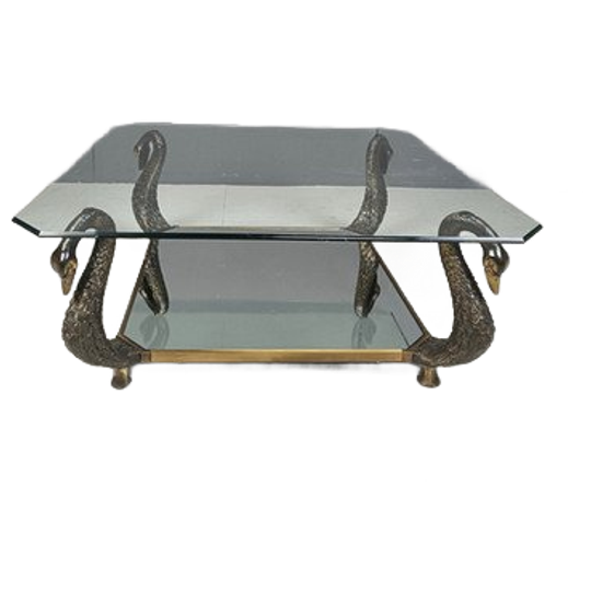 Brass Swan Coffee Table, 1970s 1