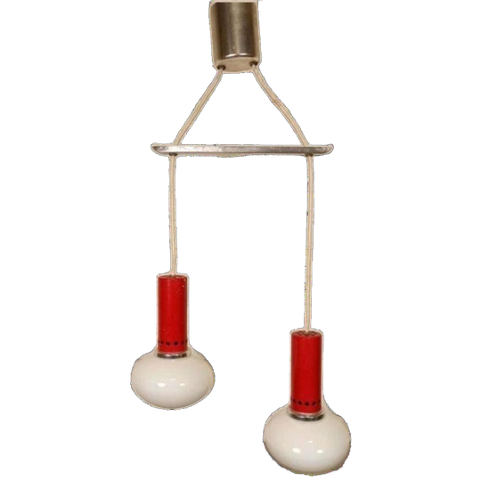 Vintage Cascade Hanglamp Met 2 Glas En Metaal Lampen 1