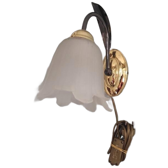Vintage Wandlamp Bloem Glas Messing Massive 1