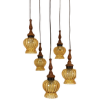 Vintage Grote Cascade Hanglamp Met 5 Glas En Hout Lampen thumbnail 1