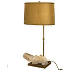 Bronzen Tafel Lamp Met Bergkristal Quartz - Frankrijk - Jaren 70 thumbnail 1