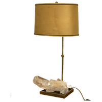 Bronzen Tafel Lamp Met Bergkristal Quartz - Frankrijk - Jaren 70