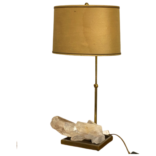 Bronzen Tafel Lamp Met Bergkristal Quartz - Frankrijk - Jaren 70 1