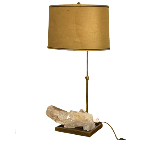 Bronzen Tafel Lamp Met Bergkristal Quartz - Frankrijk - Jaren 70