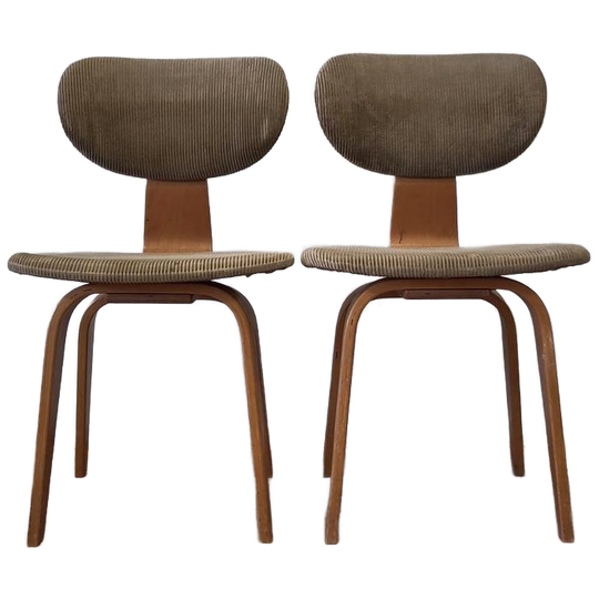 2x Vintage Pastoe Eetkamerstoel Sb02 Houten Stoel Stof 1