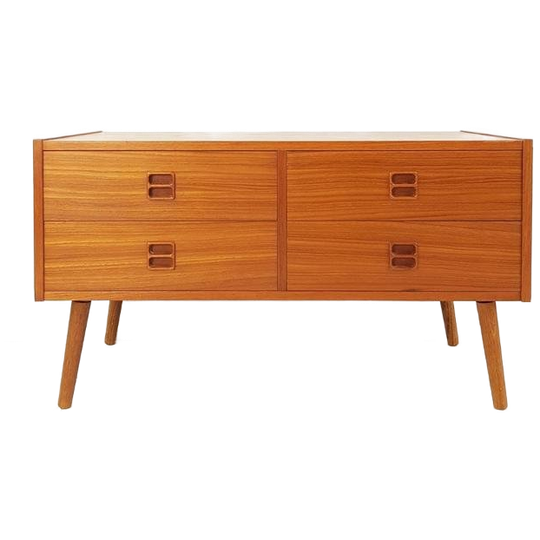 Vintage Deens Ladekastje Teak | 4 Lades Teak Fineer 1