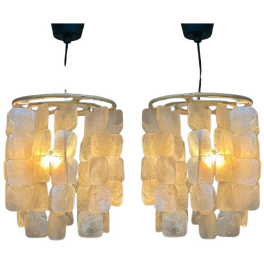 Set Van 2 Capiz Schelpen Schelp Hanglamp Hanglampen Bamboe Frame 1