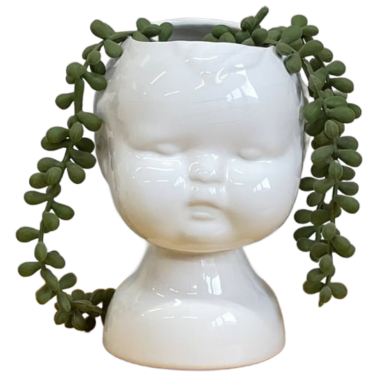 Vintage Wit J`70 Poppenhoofd Pot Bloempot 1