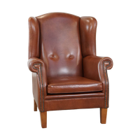 In Goede Staat Verkerende, Grote Cognac-kleurige Rundleren Oorfauteuil In Engelse Stijl