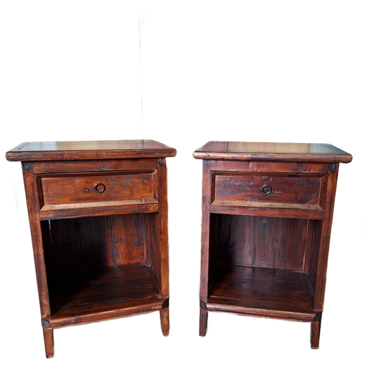 Teakhouten Nachtkastjes, Ladekastjes, Bijzettafeltjes Afm. 84x33cm En 198cm Hoog. 1