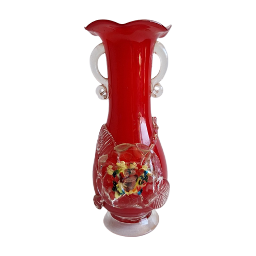 Rood Melkglas Vaas, Murano Stijl, '70