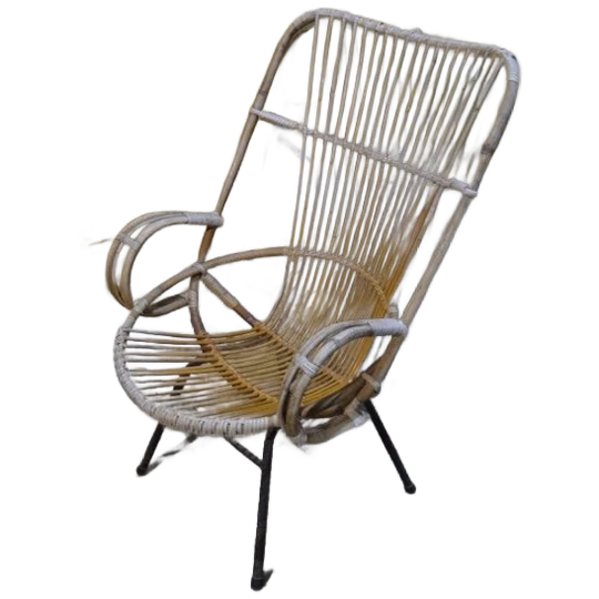 Rohé Rotan Armfauteuil Met Zwart Metalen Frame Jaren 60-70 1