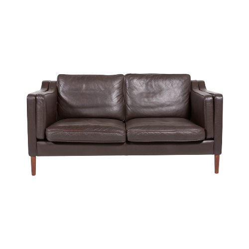 Two Seat Brown Leather Sofa From Mogens Hansen, Denmark