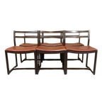 Vintage Set Van 6 Design Leren Eetkamerstoelen thumbnail 1