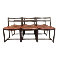Vintage Set Van 6 Design Leren Eetkamerstoelen