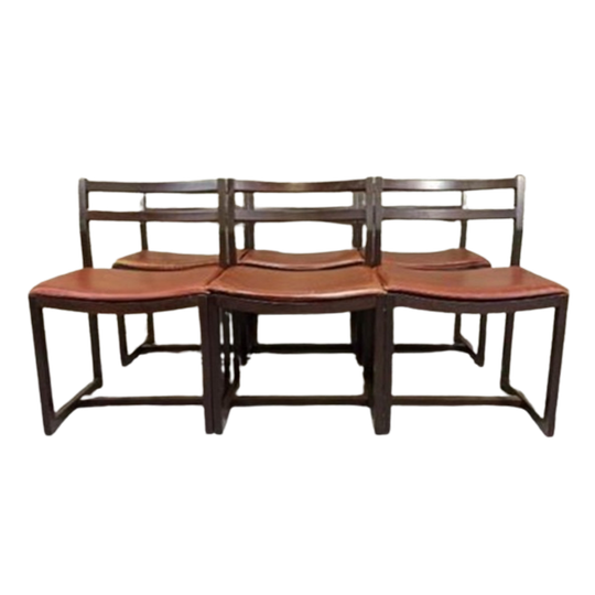 Vintage Set Van 6 Design Leren Eetkamerstoelen 1