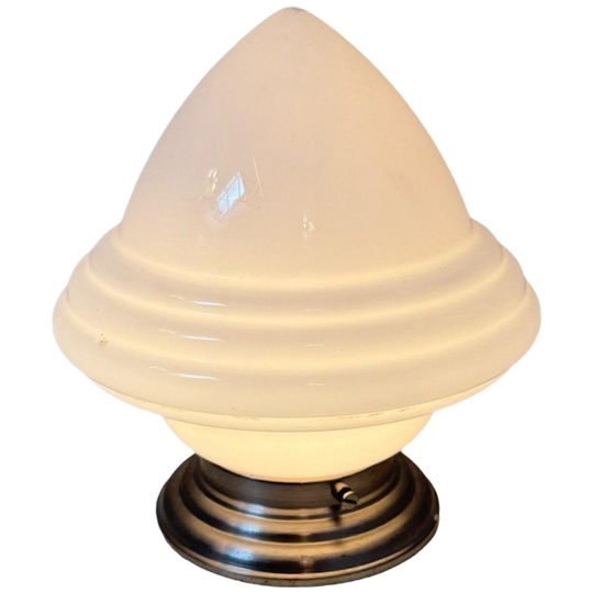 Art Deco - Gispen (giso) - Ceiling Mounted Lamp With Opaline Glass And Nickel Plated Mount 1