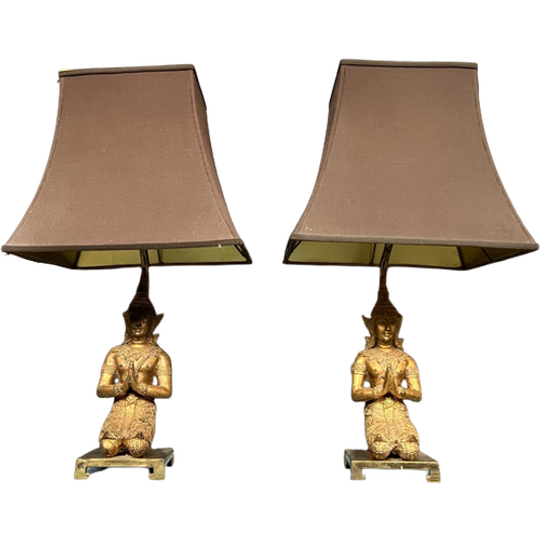 Paar Tafellampen Met Bronzen Beeldjes Van Boeddha's. 1