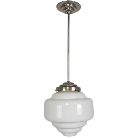 Art Deco Hanglamp Met Getrapte Opaline Kap, Jaren 30 1