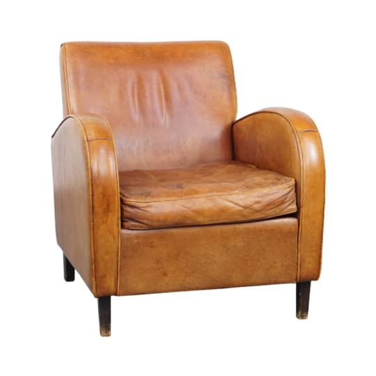 Strakke, Karakteristieke En Tijdloze Vintage Schapenleren Design Armchair 1