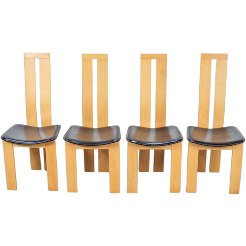 4 Vintage Beuken Leer Eetkamerstoelen Pietro Costantini Ello