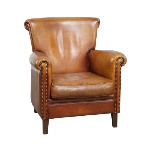 Comfortabele En Mooie Schapenleren Fauteuil/ Armchair Met Een Mooi Patina