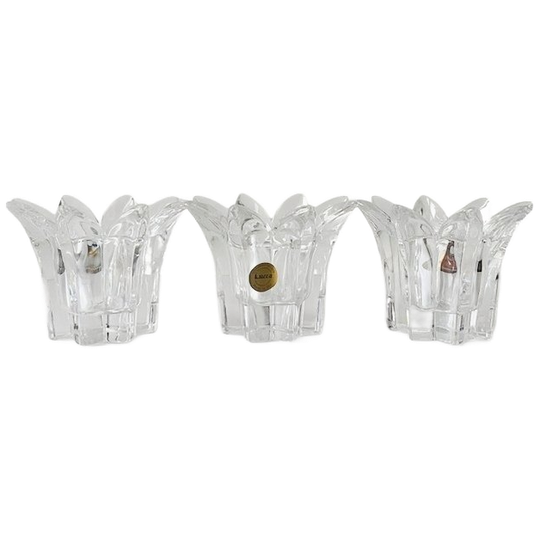 Set Vintage Italiaanse Royal Crystal Rock Laurus Star Loodkristal Waxinelichthouders 1980’s 1