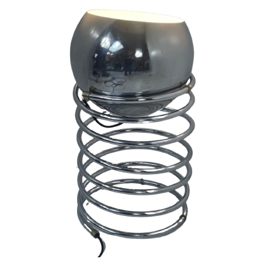 Gepo - Space Age Design / Mcm Floor Lamp - Globe Mounted On A Spiral Base - Full Chrome 1