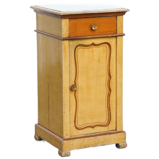 Antiek Houten 1-deurs Gang/ Nachtkastje Met Een Licht Marmeren Blad 1