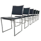 Vintage Blauw Leren Stoelen, Chrome Frames thumbnail 1